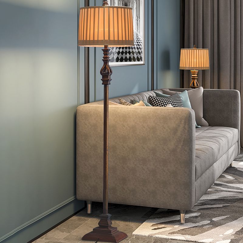 Brown Vintage Floor Lamp with Pleated Shade and Resin Stand