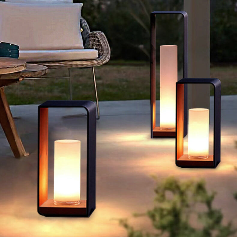 Black Rectangular Solar Outdoor Lantern with Frosted Glass