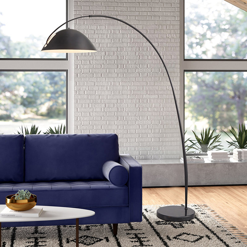 Black Metal Arc Floor Lamp with Round Base