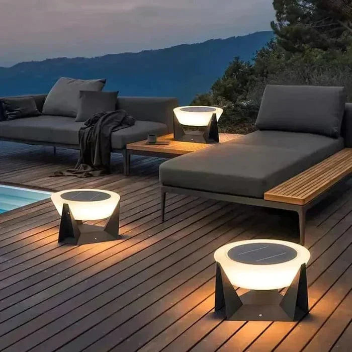 Black Solar Garden Lamp with Square Housing and White Top