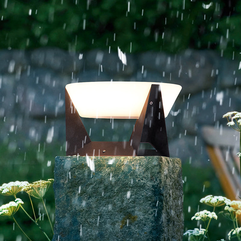 Black Solar Garden Lamp with Square Housing and White Top