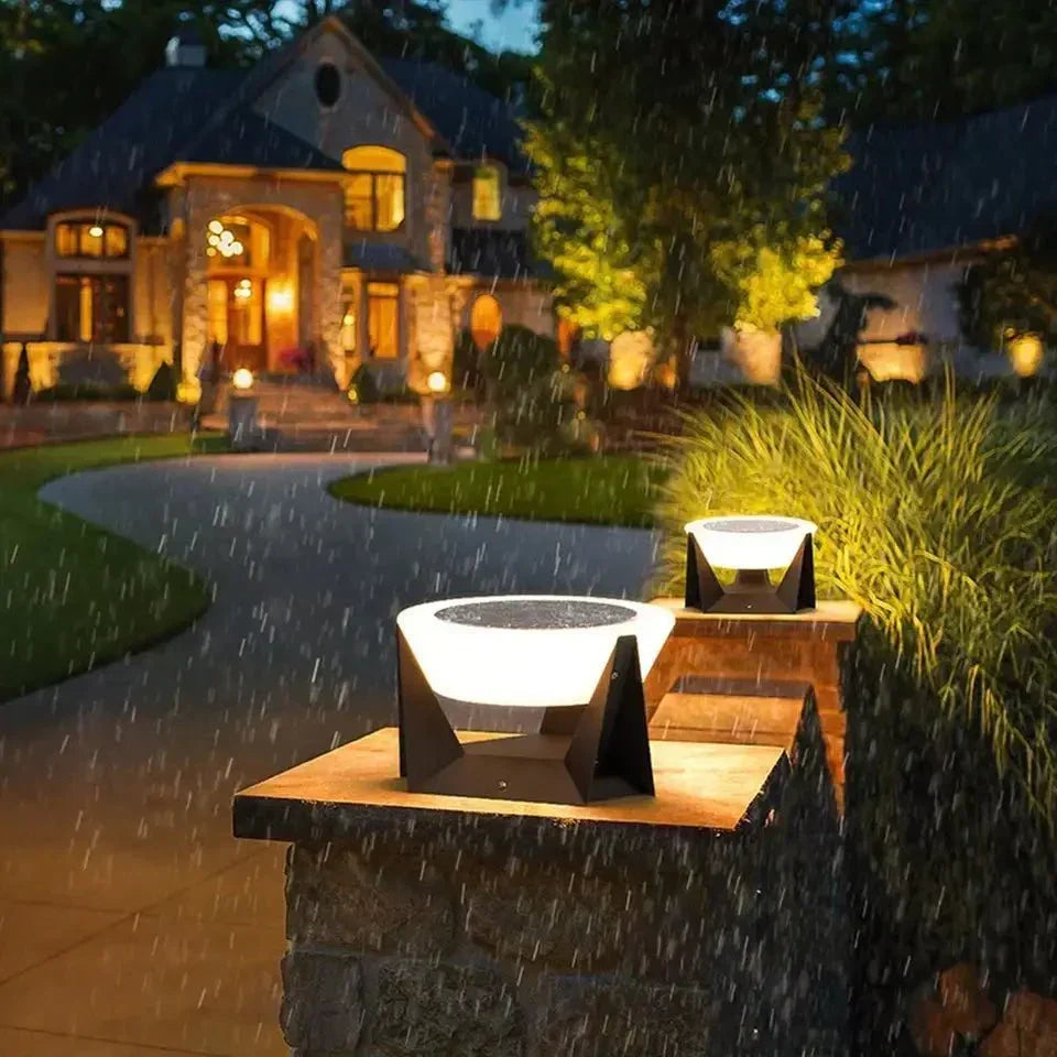Black Solar Garden Lamp with Square Housing and White Top