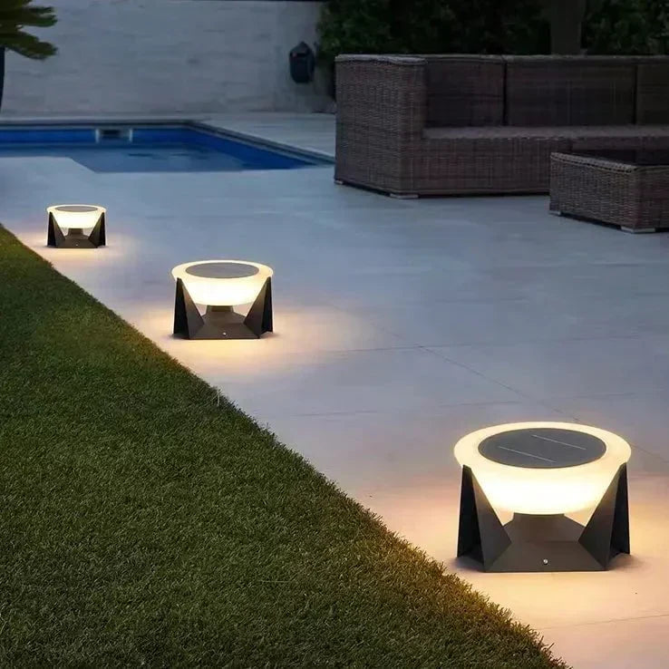 Black Solar Garden Lamp with Square Housing and White Top