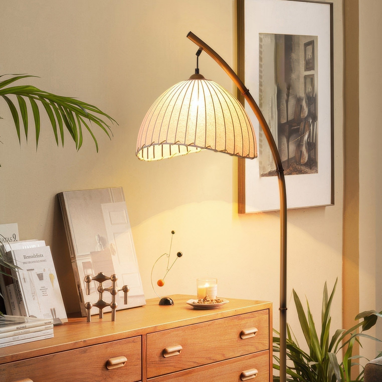 Aesthetic Curved Bamboo Floor Lamp