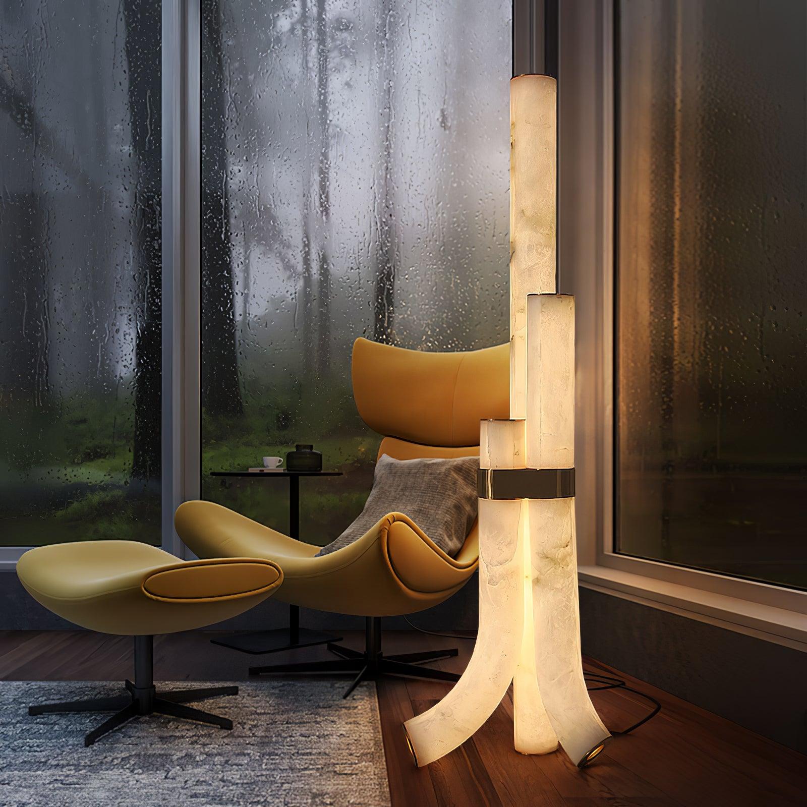 Stone Floor Lamp with Tall Alabaster Light Panels