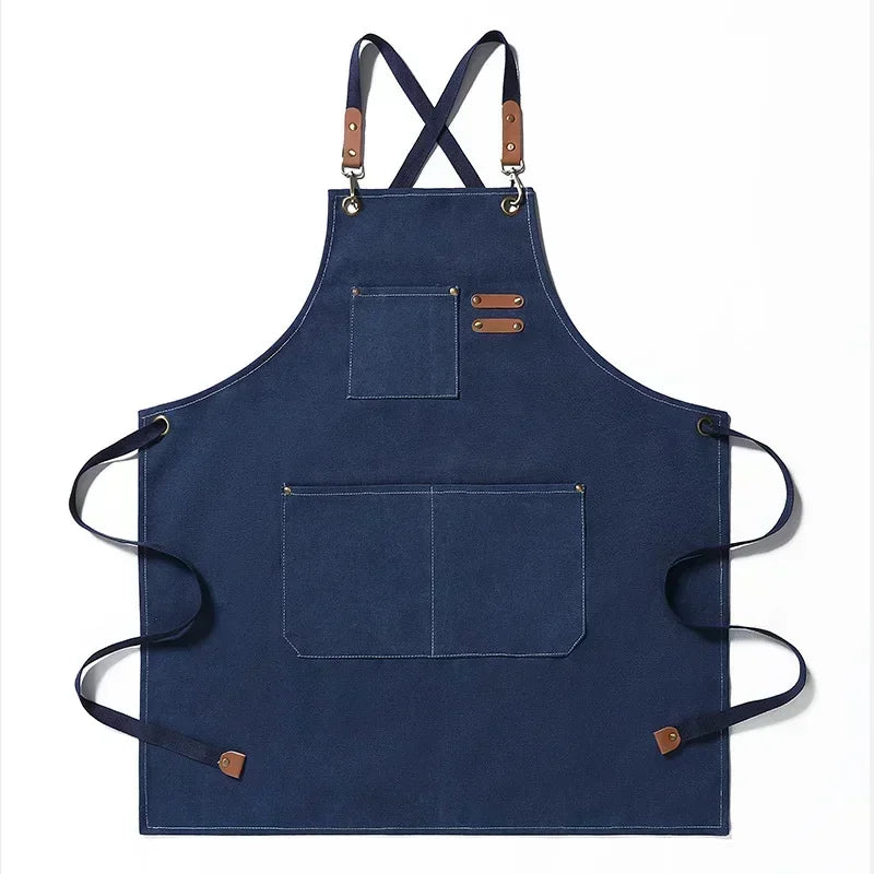 Canvas Apron Unisex Chef Work Apron Pockets Adjustable Durable