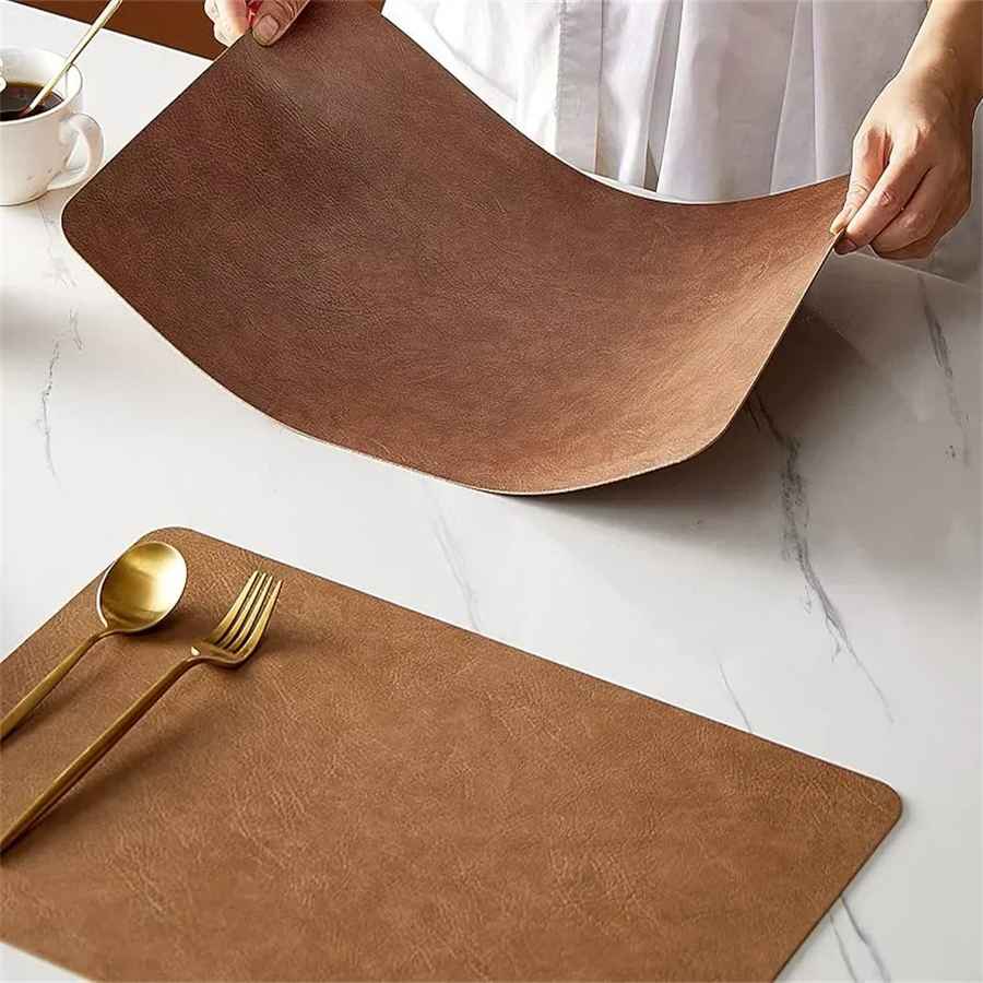 Faux Leather Placemats Waterproof Heat Resistant Double Sided Dining Table Mats