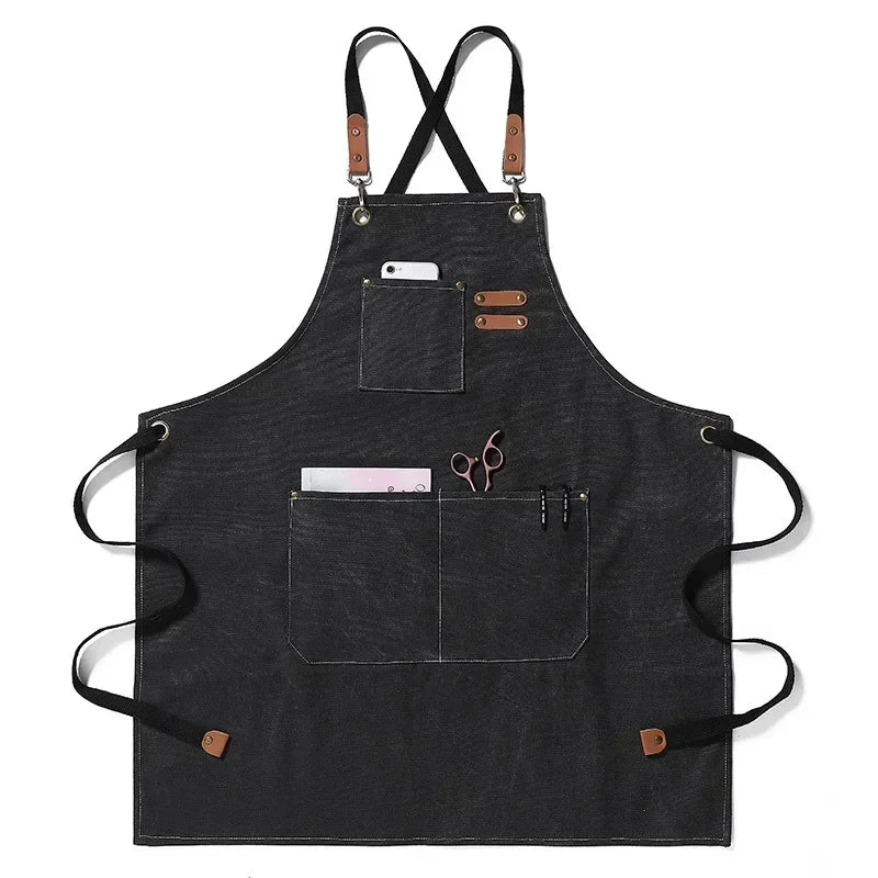 Canvas Apron Unisex Chef Work Apron Pockets Adjustable Durable