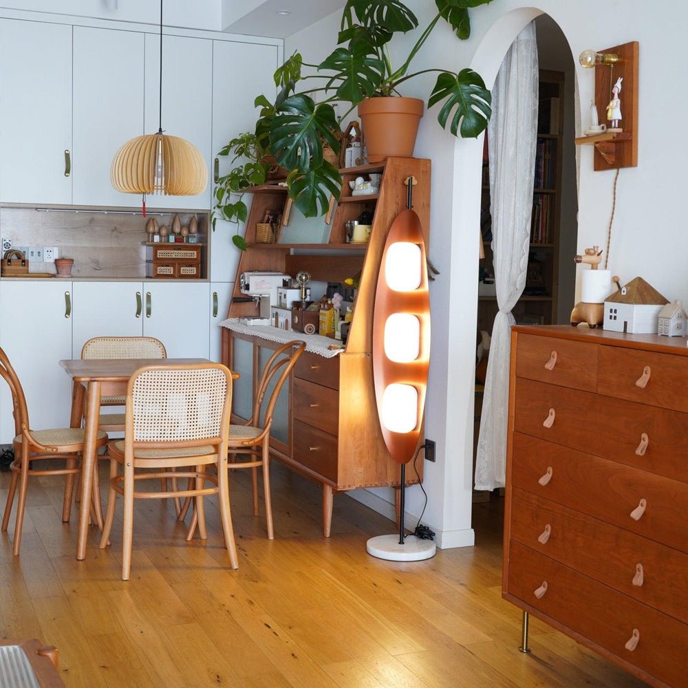 Floor Lamp with Wooden Body and Integrated Light Panels